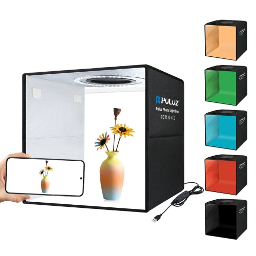 PULUZ 30cm Folding Portable Ring Light Photo Lighting Studio Shooting Tent Box Kit with 6 Colors Backdrops , Unfold Size: 30cm x 30cm x 30cm (Black)