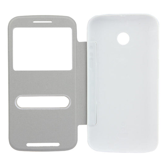 Horizontal Flip Leather Case + Plastic  Back Cover with Call Display ID for Moto E(White)