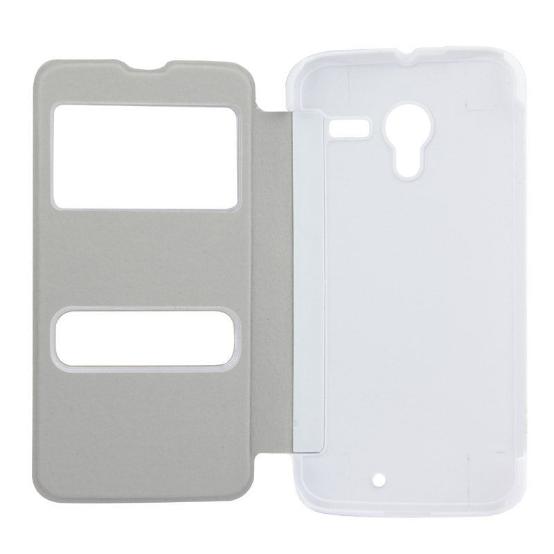 for Moto X Horizontal Flip Leather Case + Plastic  Back Cover with Call Display ID (White)