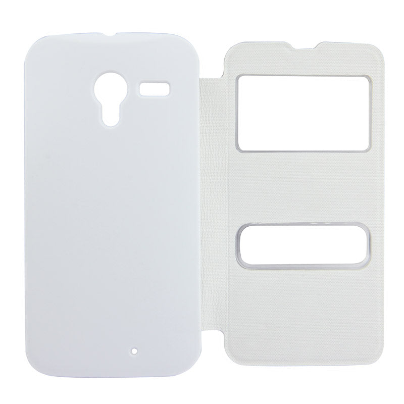 for Moto X Horizontal Flip Leather Case + Plastic  Back Cover with Call Display ID (White)