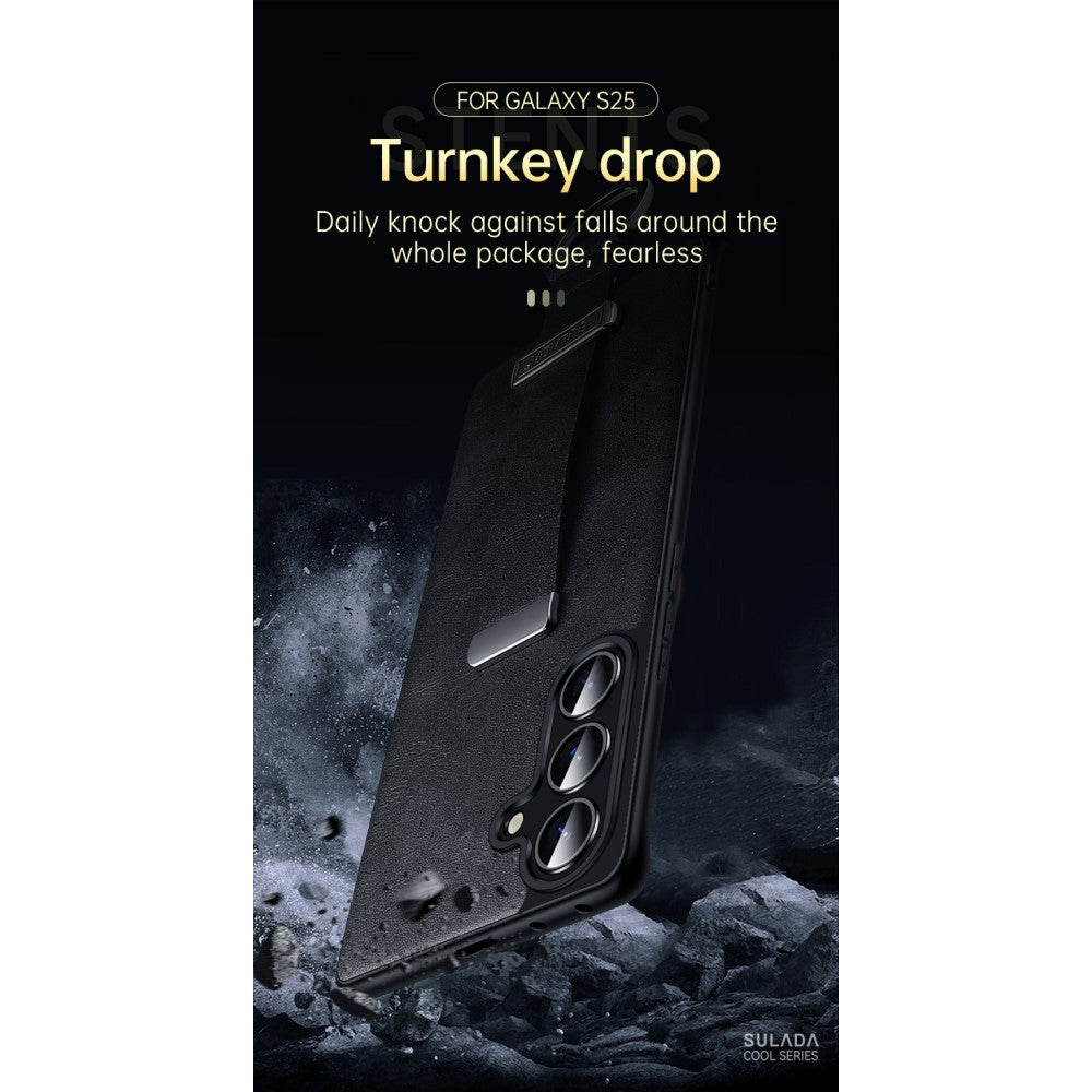 SULADA Fashion Series for Samsung Galaxy S25 Ultra Case Wristband Kickstand Leather Back Phone Cover - Brown