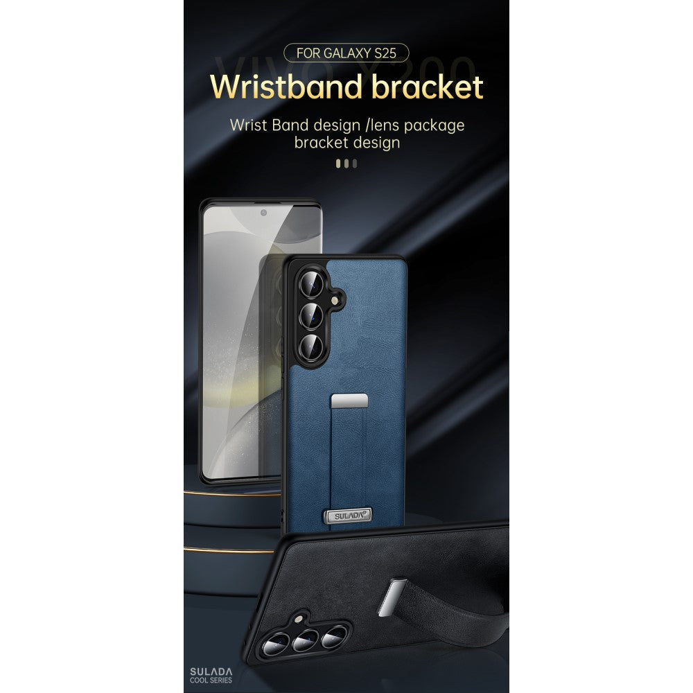 SULADA Fashion Series for Samsung Galaxy S25 Ultra Case Wristband Kickstand Leather Back Phone Cover - Brown