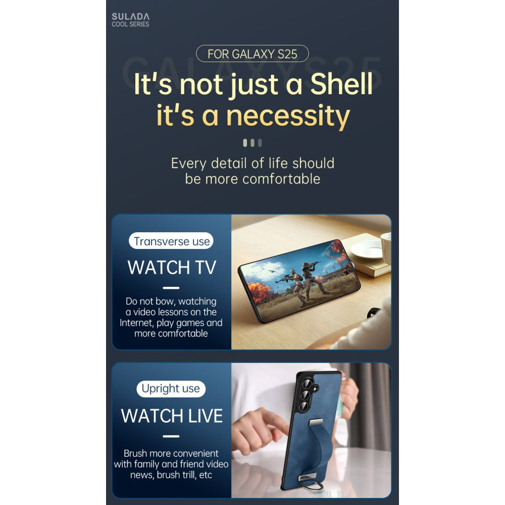 SULADA Fashion Series for Samsung Galaxy S25 Ultra Case Wristband Kickstand Leather Back Phone Cover - Brown