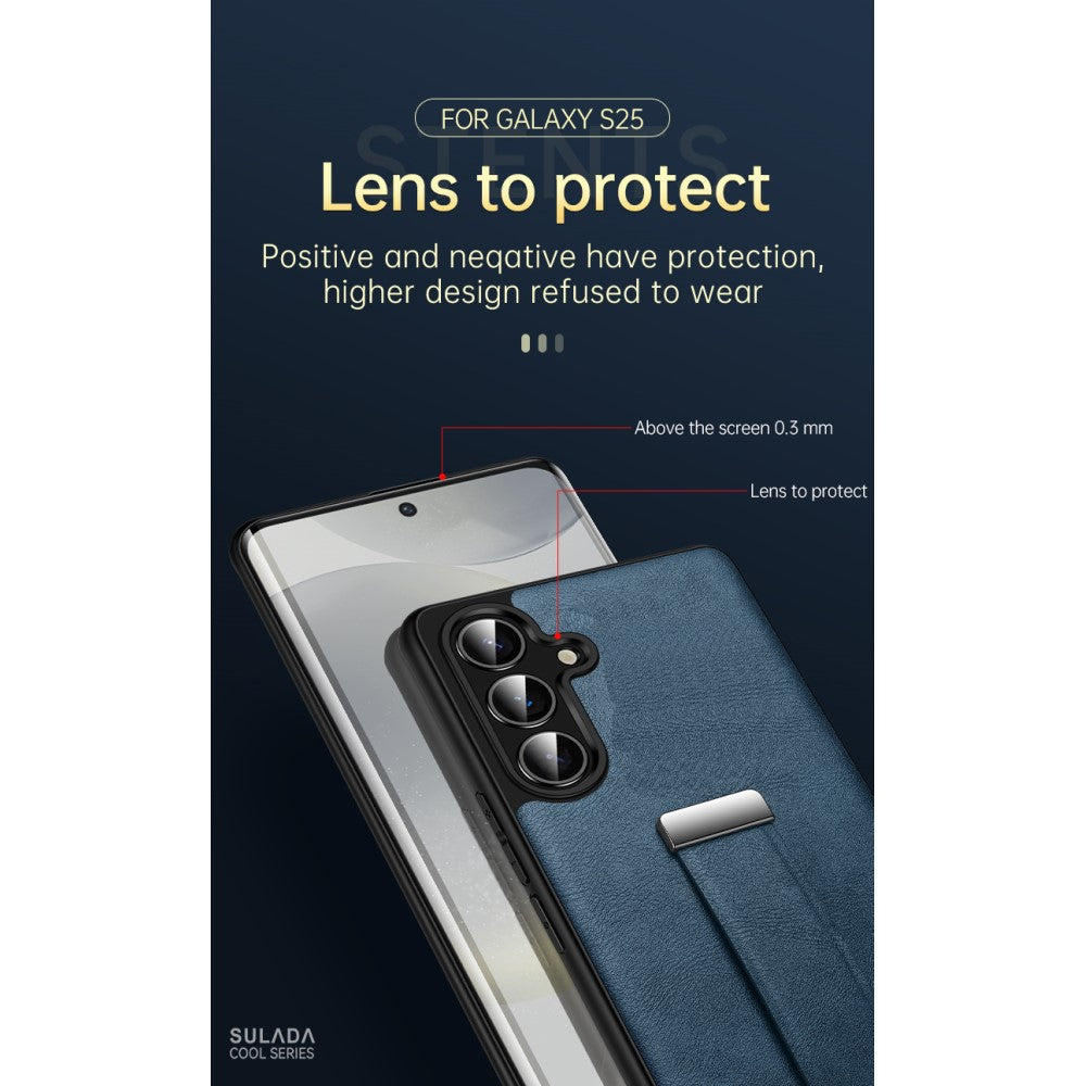 SULADA Fashion Series for Samsung Galaxy S25 Ultra Case Wristband Kickstand Leather Back Phone Cover - Brown