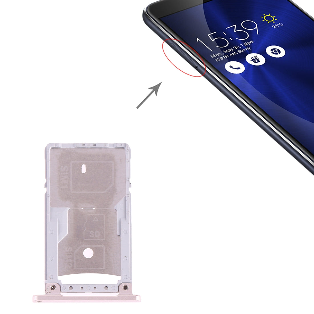 SIM Card Tray + SIM Card Tray / Micro SD Card Tray for Asus Zenfone 3 ZE552KL / ZC500TL / ZE520KL(Rose Gold)