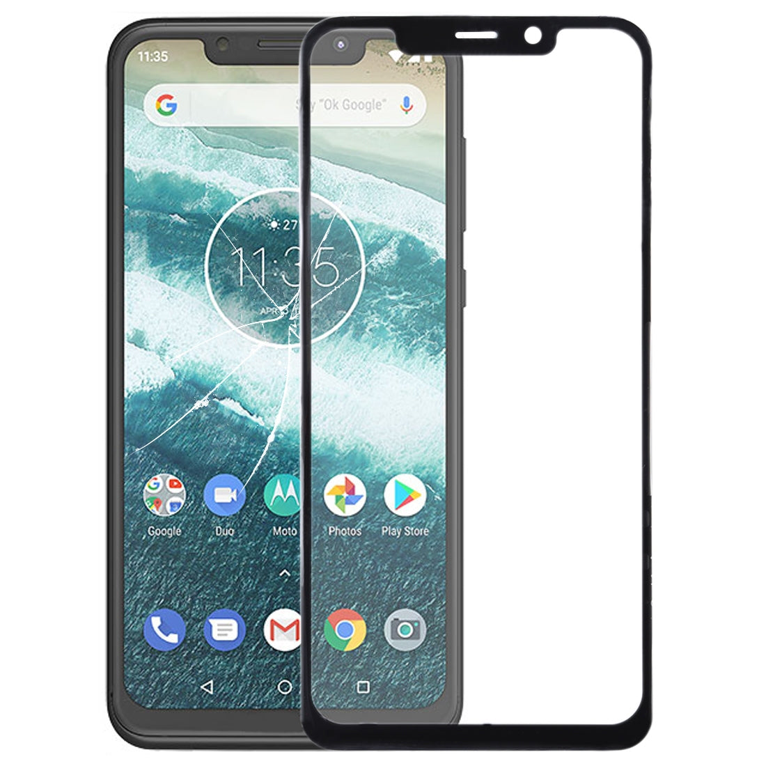 Front Screen Outer Glass Lens for Motorola One Power (P30 Note)(Black)