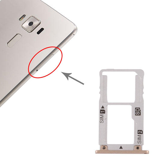 SIM Card Tray + SIM Card Tray / Micro SD Card Tray for Asus Zenfone 3 Deluxe Z016S Z016D ZS570KL(Gold)