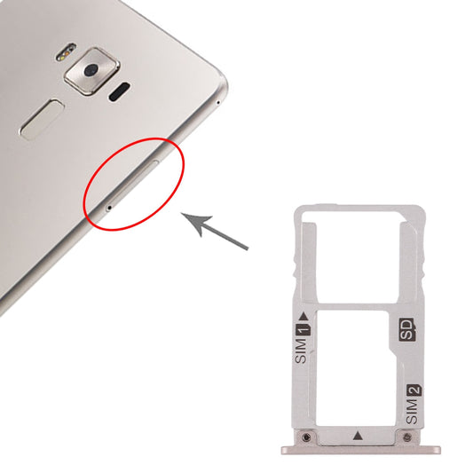 SIM Card Tray + SIM Card Tray / Micro SD Card Tray for Asus Zenfone 3 Deluxe Z016S Z016D ZS570KL(Silver)