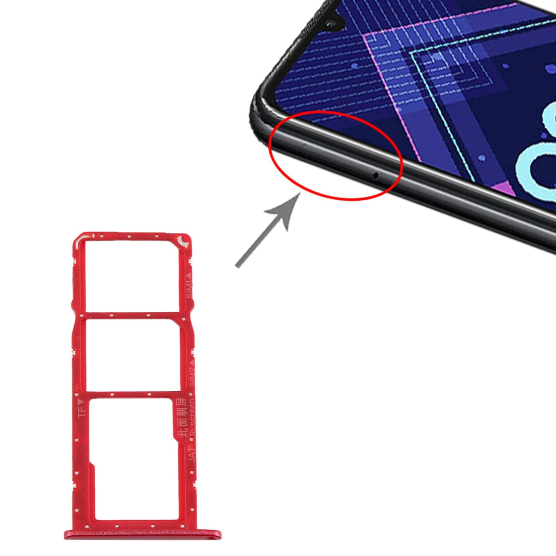 SIM Card Tray + SIM Card Tray + Micro SD Card Tray for Huawei Honor 8A Pro (Red)