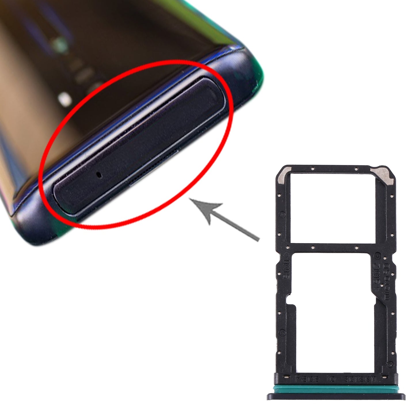 For OPPO Reno2 PCKM70 PCKT00 PCKM00 CPH1907  SIM Card Tray + SIM Card Tray / Micro SD Card Tray (Black)