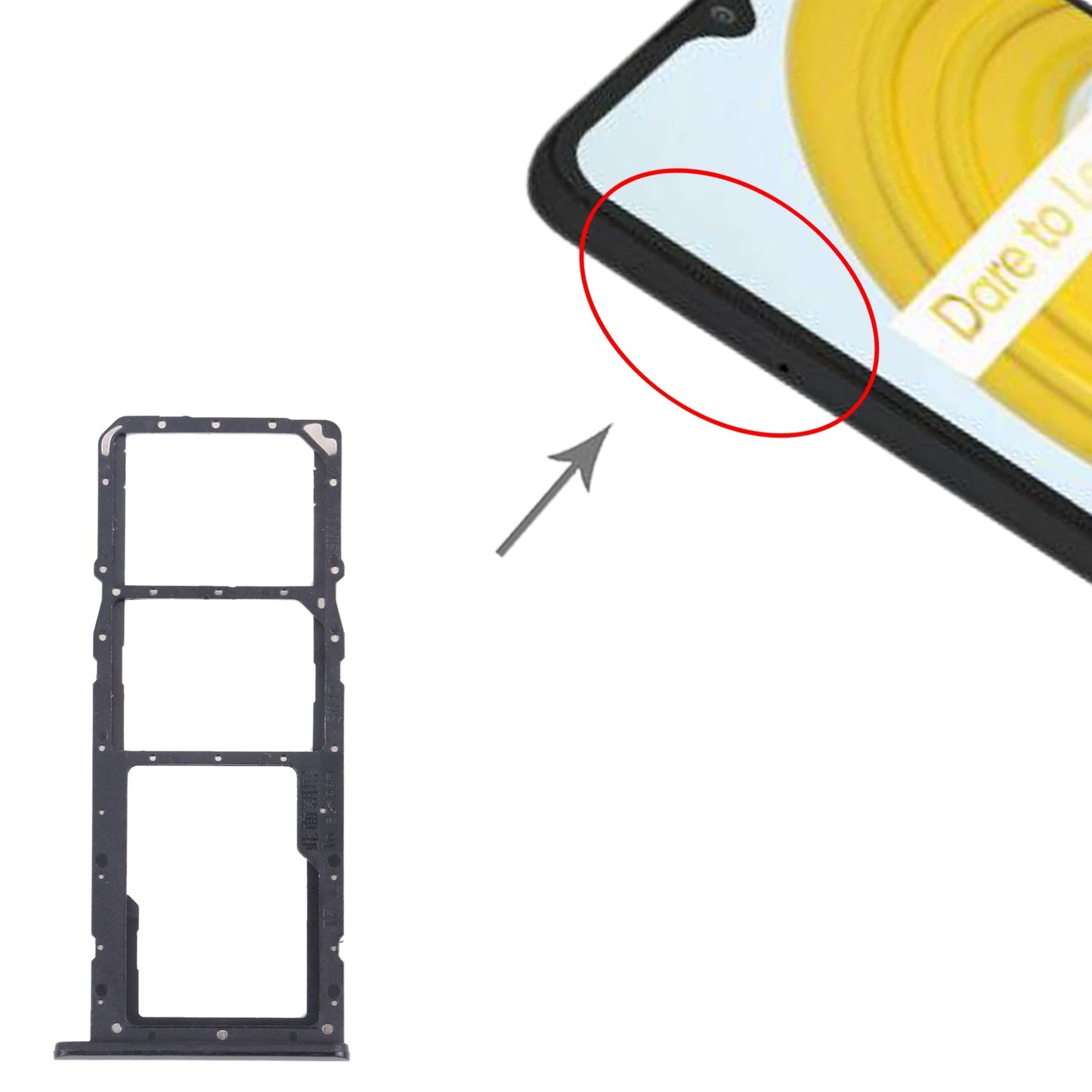 For OPPO Realme C21 / Realme C21Y RMX3201,RMX3261  SIM Card Tray + SIM Card Tray + Micro SD Card Tray (Black)
