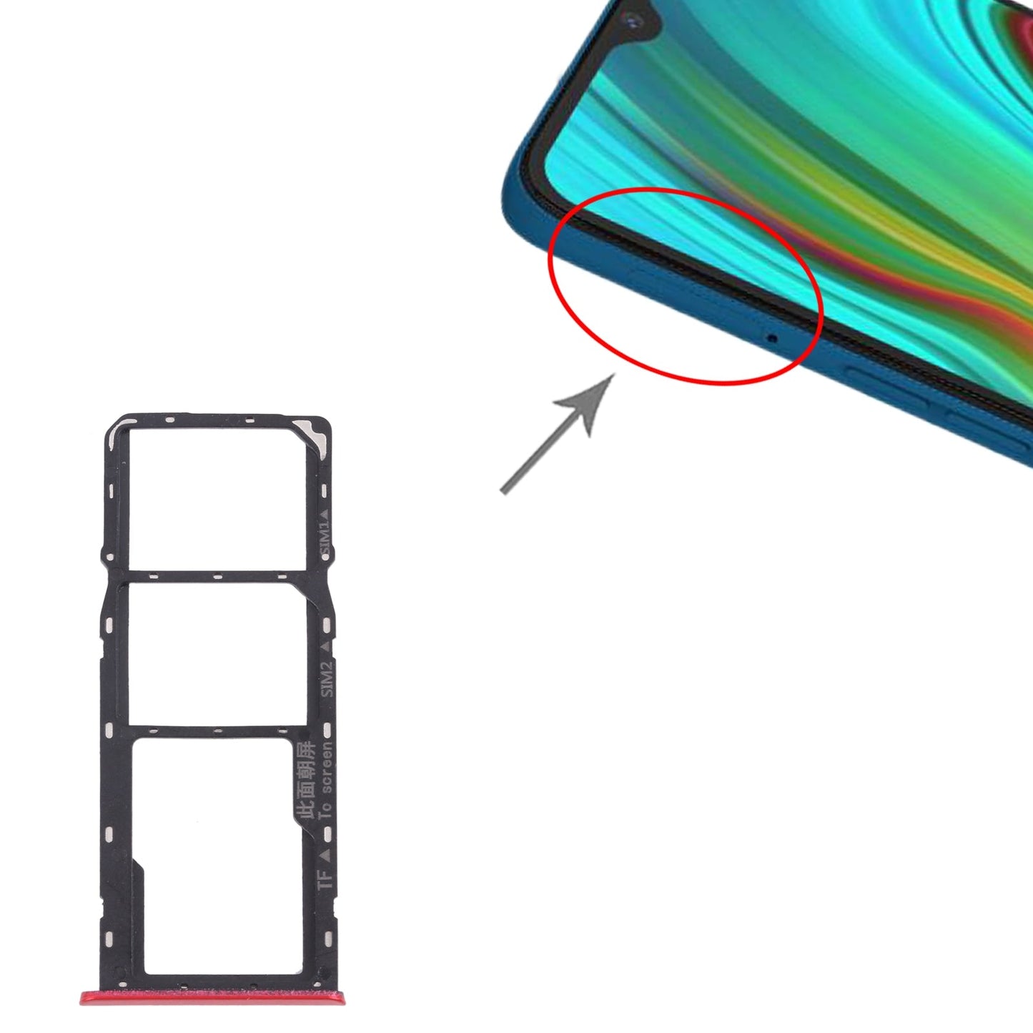 For OPPO Realme C3 RMX2027, RMX2020, RMX2021  SIM Card Tray + SIM Card Tray + Micro SD Card Tray (Red)
