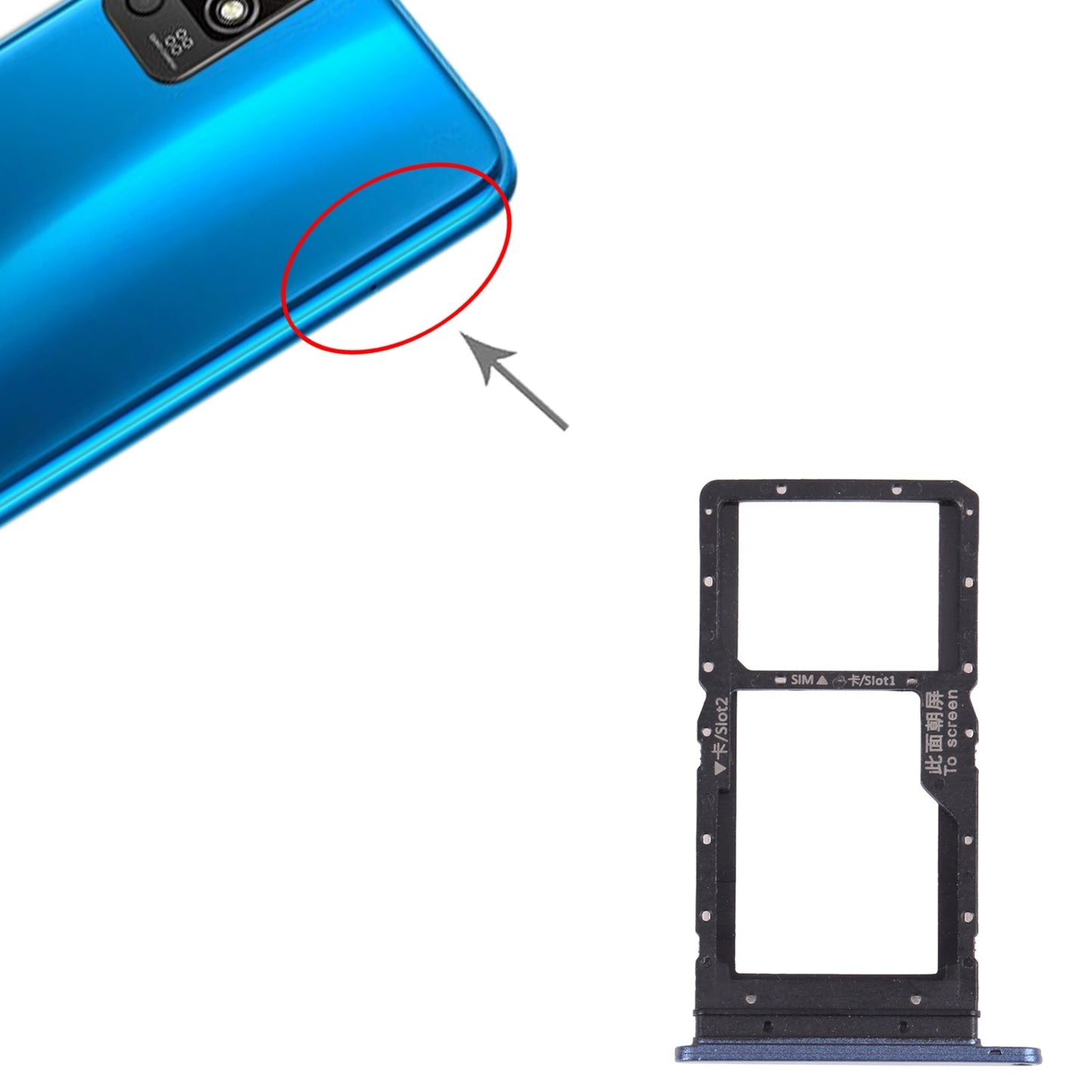 SIM Card Tray + SIM Card Tray / Micro SD Card Tray for Honor play 5T (Blue)
