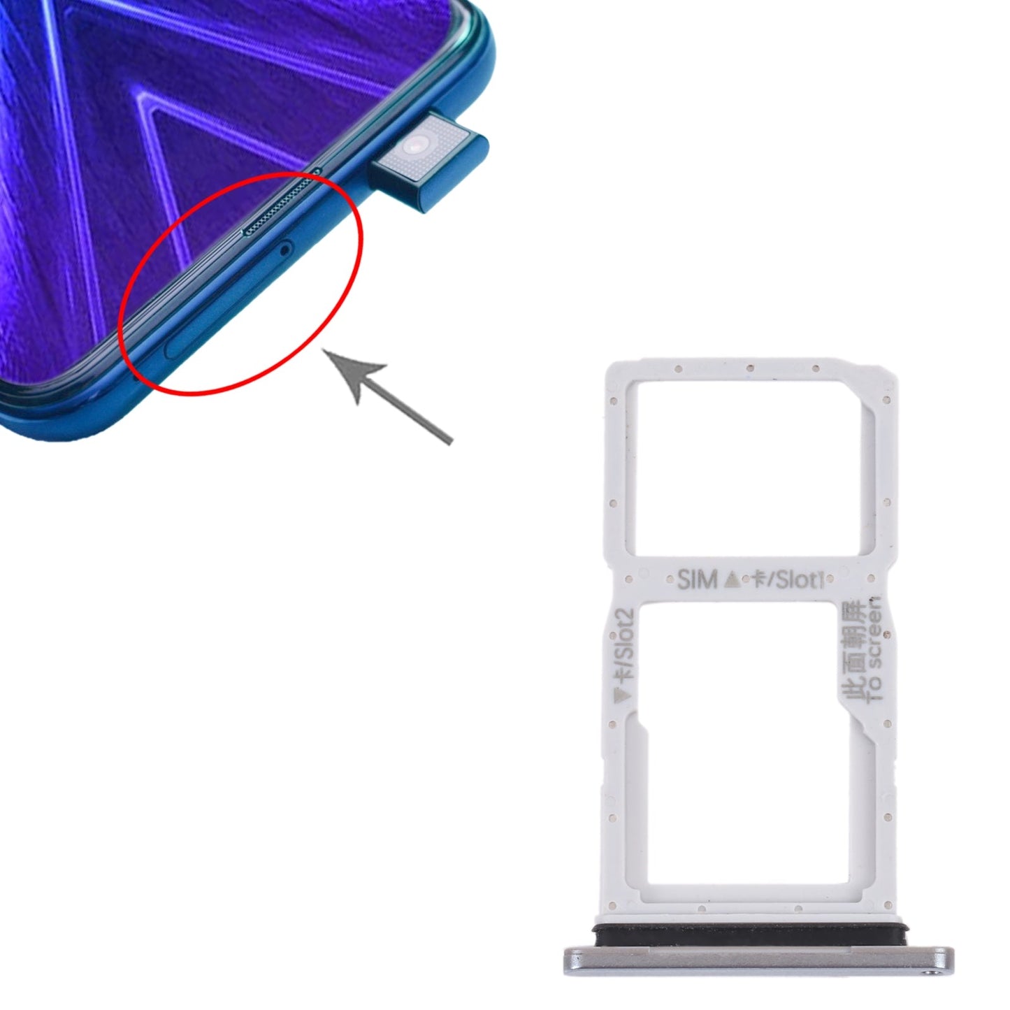 SIM Card Tray + SIM Card Tray / Micro SD Card Tray for Honor 9X (Silver)