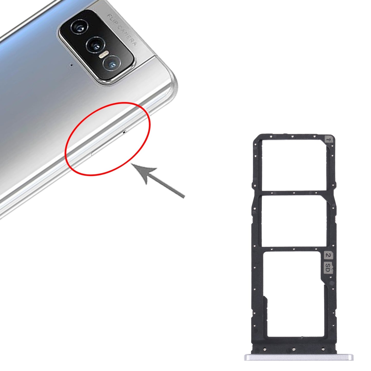 For Asus Zenfone 7 ZS670KS SIM Card Tray + SIM Card Tray + Micro SD card tray (Silver)