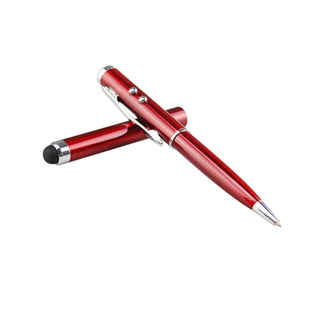 At-16 4 in 1 Mobile Phone Tablet Universal Handwriting Touch Screen Pen with Common Writing Pen & Red Laser & LED Light Function(Red)