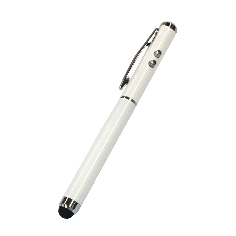At-16 4 in 1 Mobile Phone Tablet Universal Handwriting Touch Screen Pen with Common Writing Pen & Red Laser & LED Light Function(White)