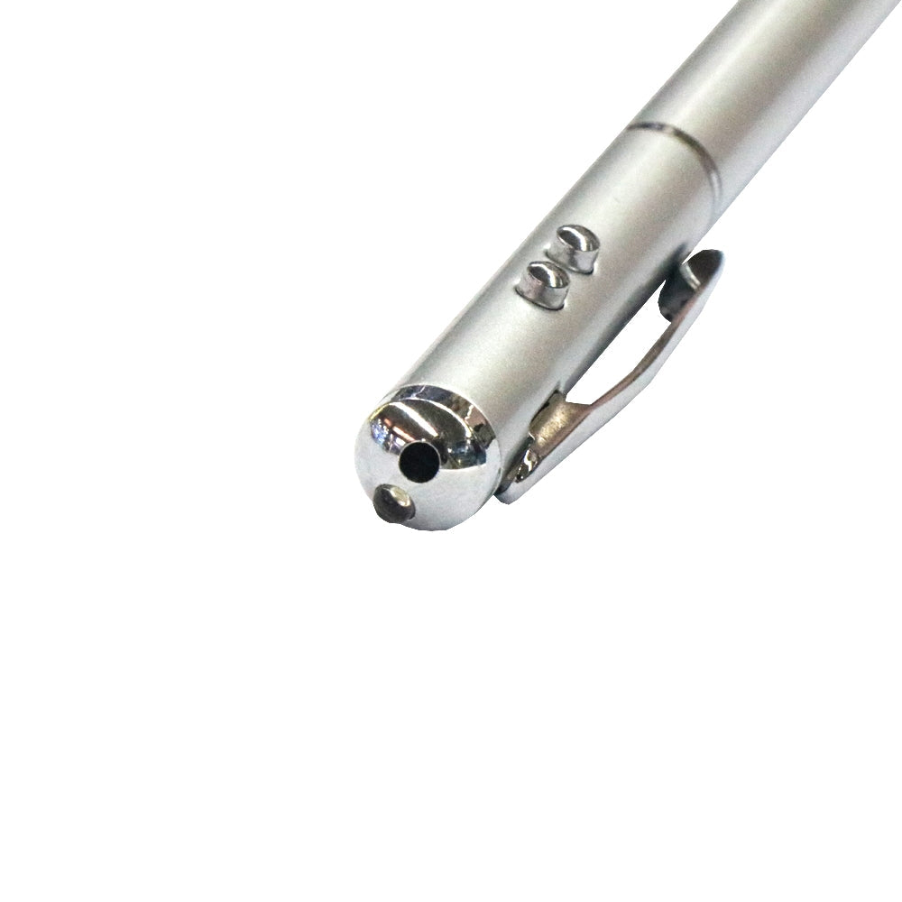 At-16 4 in 1 Mobile Phone Tablet Universal Handwriting Touch Screen Pen with Common Writing Pen & Red Laser & LED Light Function(Silver)