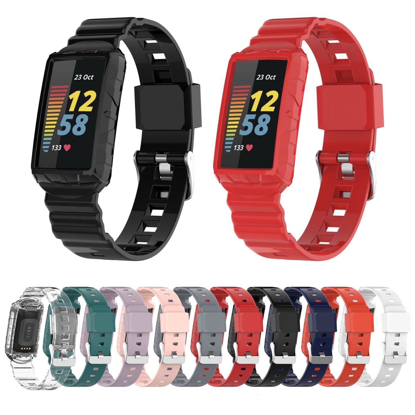 For Fitbit Charge 4 Silicone One Body Armor Watch Band(Black)