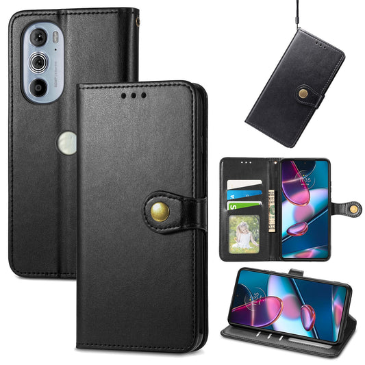 For Motorola Edge 30 Pro Retro Solid Color Buckle Leather Phone Case(Black)