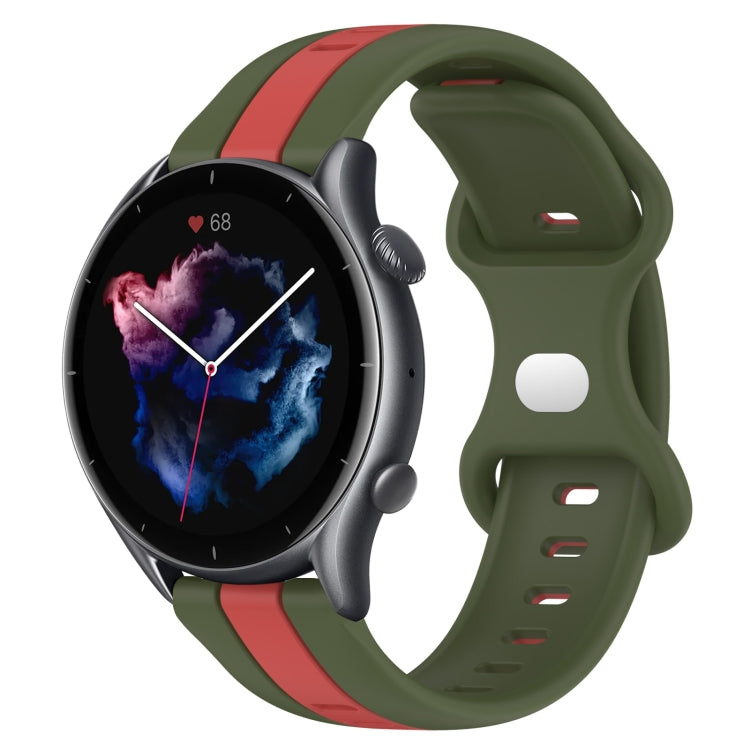 22mm Butterfly Buckle Two-Color Silicone Watch Band, For Amazfit GTR 3 Pro, For Amazfit GTR 2e