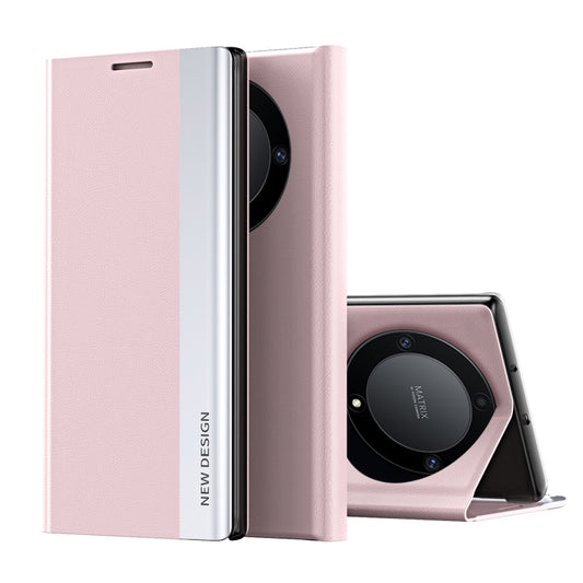 For Honor X9b Side Electroplated Adsorption Leather Phone Case(Pink)