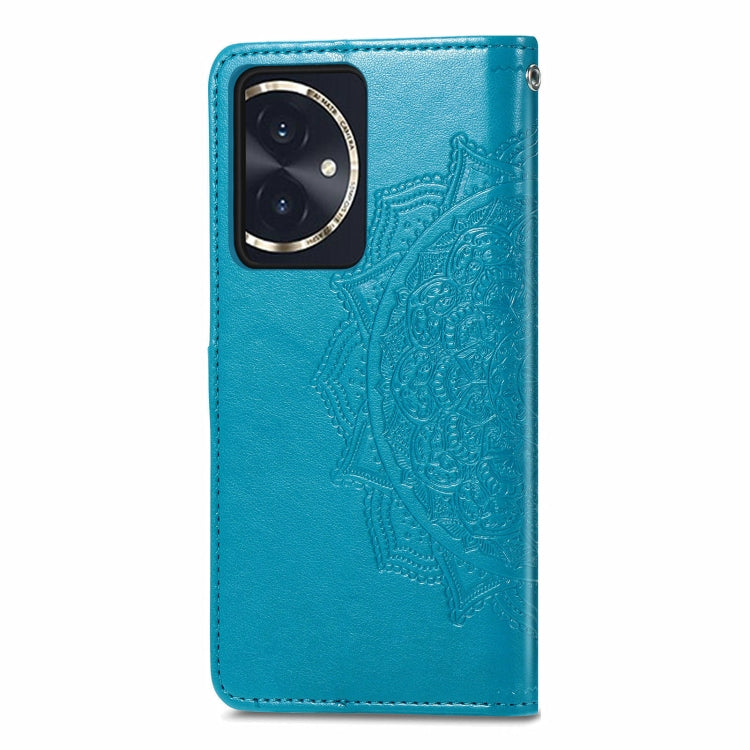For Honor 100 Mandala Flower Embossed Leather Phone Case(Blue)