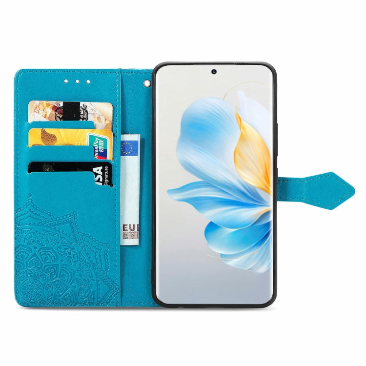 For Honor 100 Mandala Flower Embossed Leather Phone Case(Blue)