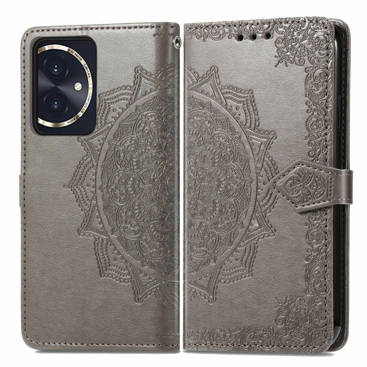 For Honor 100 Mandala Flower Embossed Leather Phone Case(Gray)