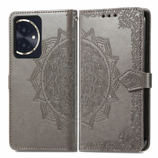 For Honor 100 Mandala Flower Embossed Leather Phone Case(Gray)