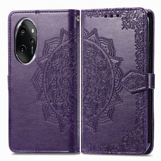 For Honor 100 Pro Mandala Flower Embossed Leather Phone Case(Purple)