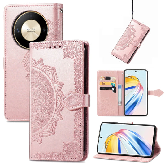 For Honor X9b Mandala Flower Embossed Leather Phone Case(Rose Gold)
