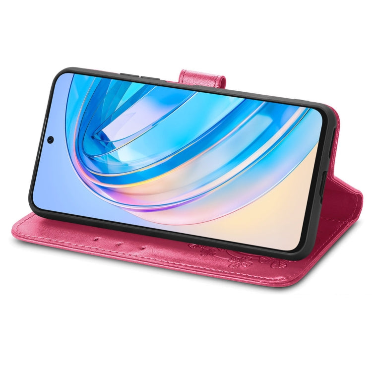 For Honor X6A Four-leaf Clasp Embossed Leather Phone Case(Magenta)