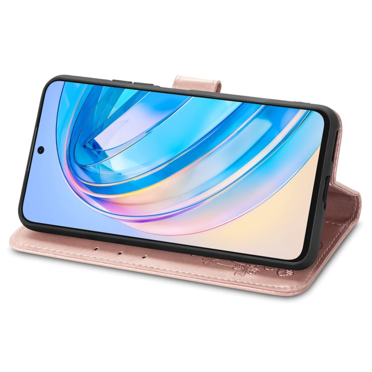 For Honor X6A Four-leaf Clasp Embossed Leather Phone Case(Rose Gold)