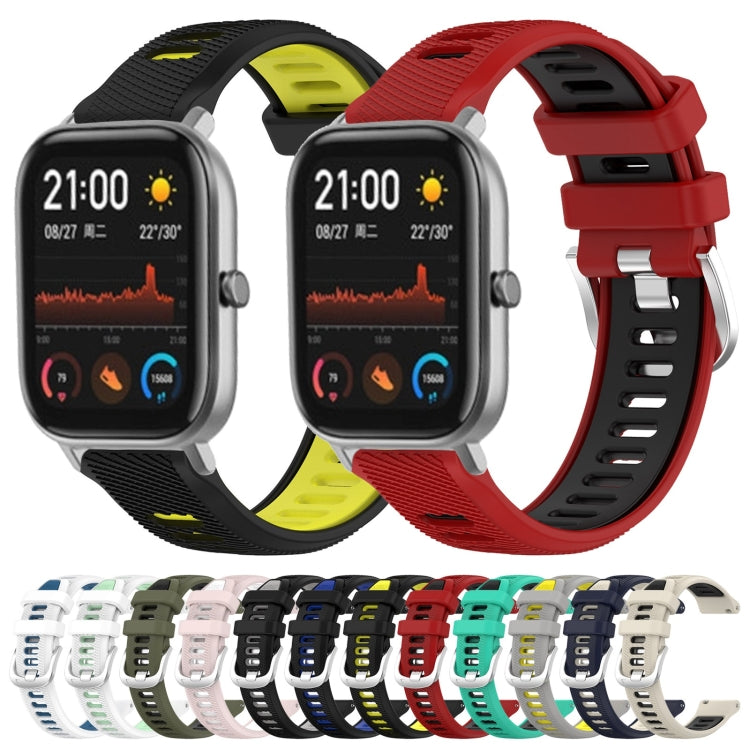 22mm Cross Texture Two Color Silicone Steel Buckle Watch Band, For Amazfit GTS, For Amazfit GTR 42mm