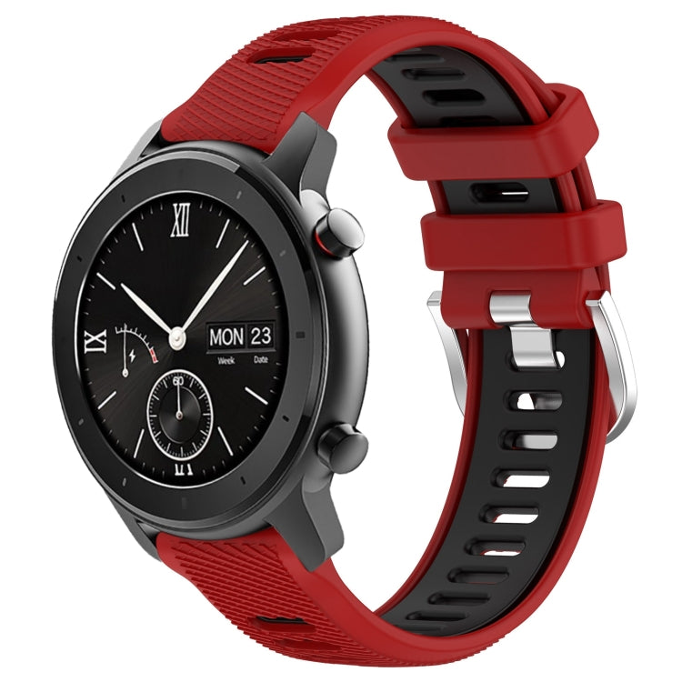 22mm Cross Texture Two Color Silicone Steel Buckle Watch Band, For Amazfit GTS, For Amazfit GTR 42mm