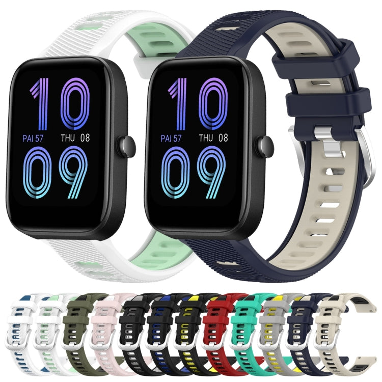 22mm Cross Texture Two Color Silicone Steel Buckle Watch Band, For Amazfit Bip 3, For Amazfit Bip 1S