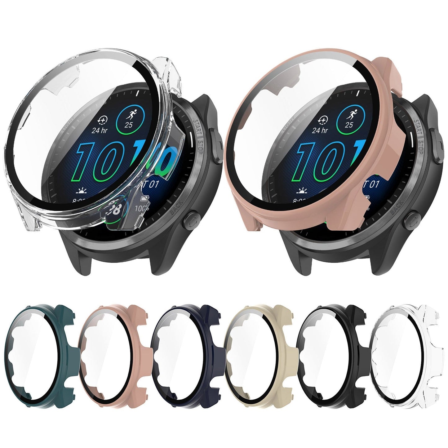 For Garmin Forerunner 965 PC + Toughened Film Integrated Watch Protective Case(Black)