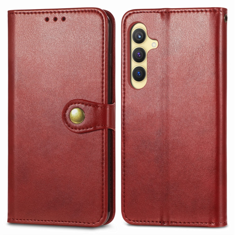 For Samsung Galaxy S24 5G Retro Solid Color Buckle Leather Phone Case(Red)