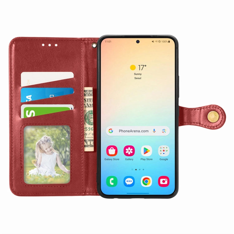 For Samsung Galaxy S24 5G Retro Solid Color Buckle Leather Phone Case(Red)