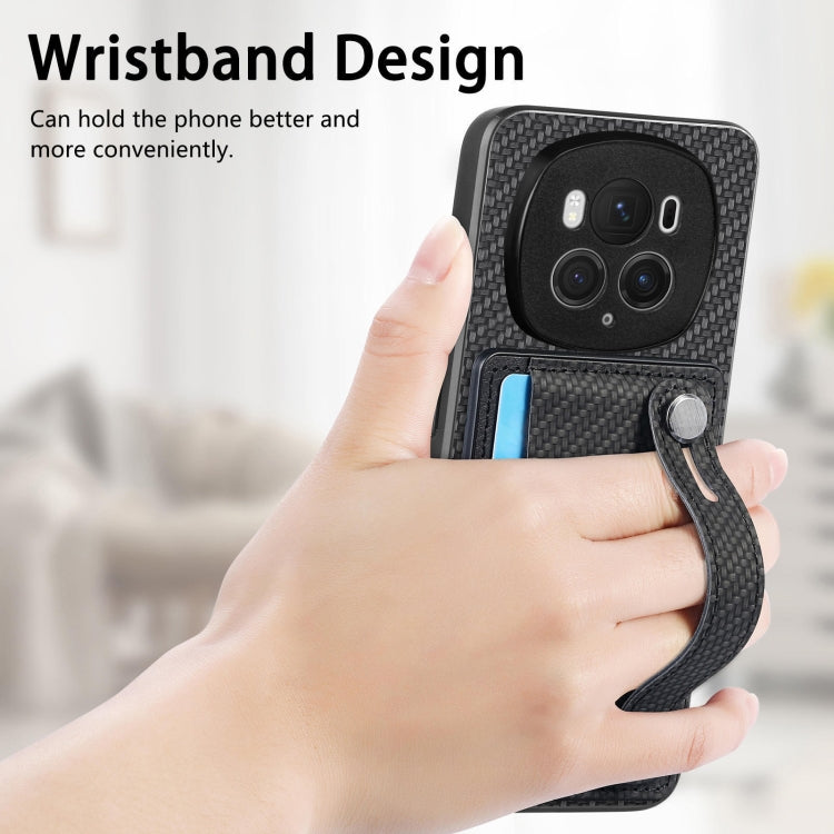 For Honor Magic6 Pro 5G Wristband Kickstand Card Wallet Back Cover Phone Case with Tool Knife(Black)