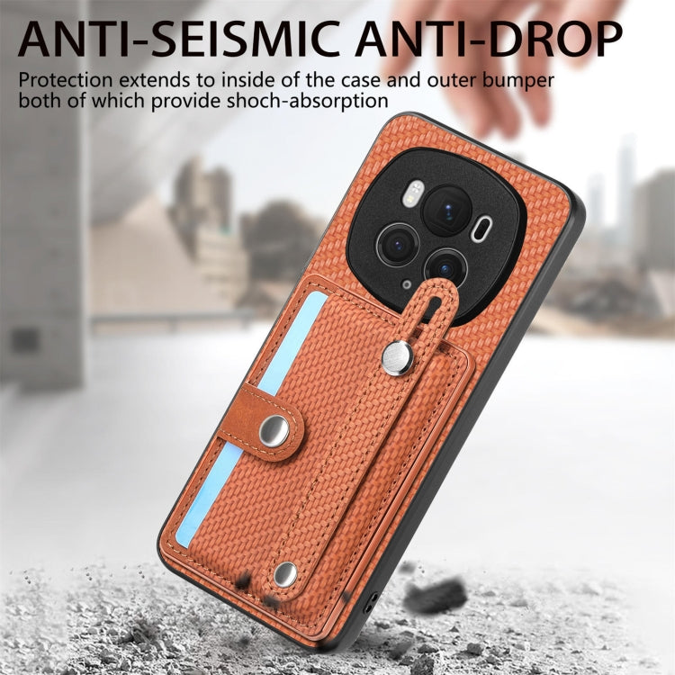 For Honor Magic6 Pro 5G Wristband Kickstand Card Wallet Back Cover Phone Case with Tool Knife(Brown)