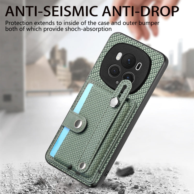 For Honor Magic6 Pro 5G Wristband Kickstand Card Wallet Back Cover Phone Case with Tool Knife(Green)