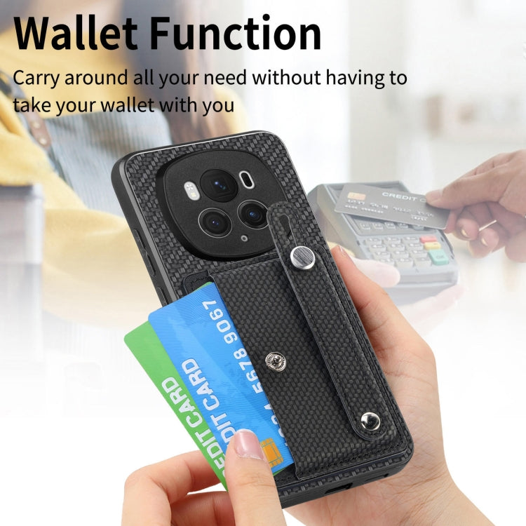 For Honor Magic 6 5G Wristband Kickstand Card Wallet Back Cover Phone Case with Tool Knife(Black)