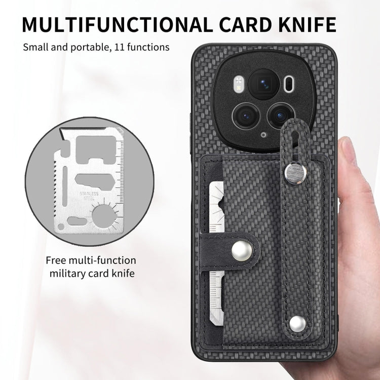 For Honor Magic 6 5G Wristband Kickstand Card Wallet Back Cover Phone Case with Tool Knife(Black)