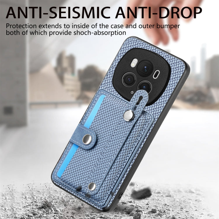 For Honor Magic 6 5G Wristband Kickstand Card Wallet Back Cover Phone Case with Tool Knife(Blue)