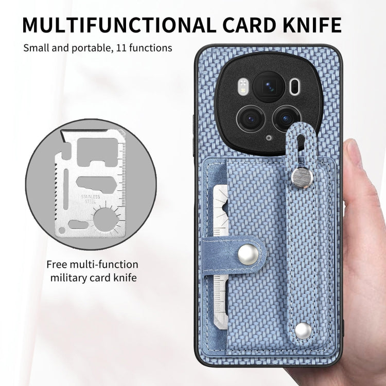 For Honor Magic 6 5G Wristband Kickstand Card Wallet Back Cover Phone Case with Tool Knife(Blue)