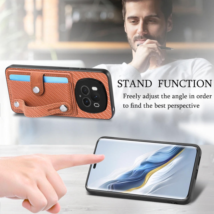 For Honor Magic 6 5G Wristband Kickstand Card Wallet Back Cover Phone Case with Tool Knife(Brown)
