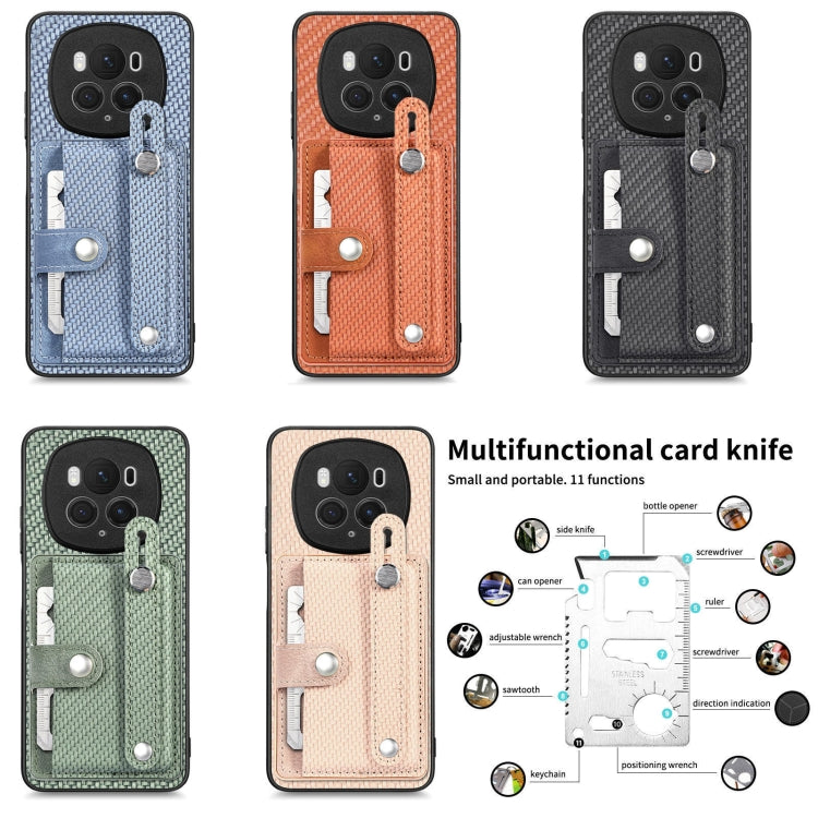 For Honor Magic 6 5G Wristband Kickstand Card Wallet Back Cover Phone Case with Tool Knife(Black)