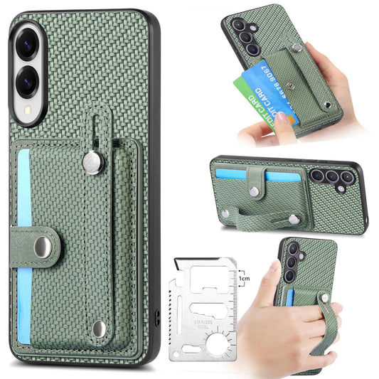For Samsung Galaxy S25 Edge 5G Wristband Kickstand Wallet Back Phone Case with Tool Knife(Green)